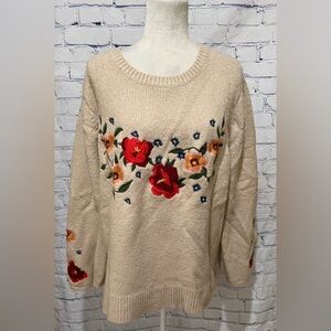 Cliche Pullover Sweater Long Sleeve Embroidery Slit Sides Scoop Neck Size 2X